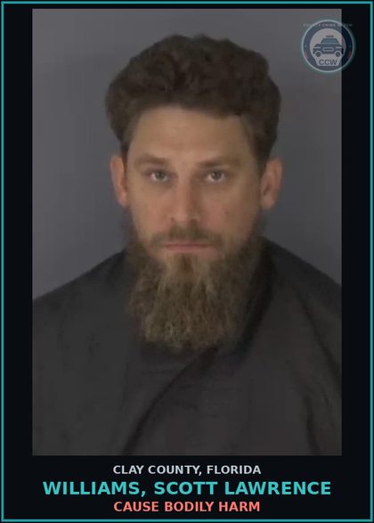 CCW arrest card for WILLIAMS, SCOTT LAWRENCE in Clay County: CAUSE BODILY HARM