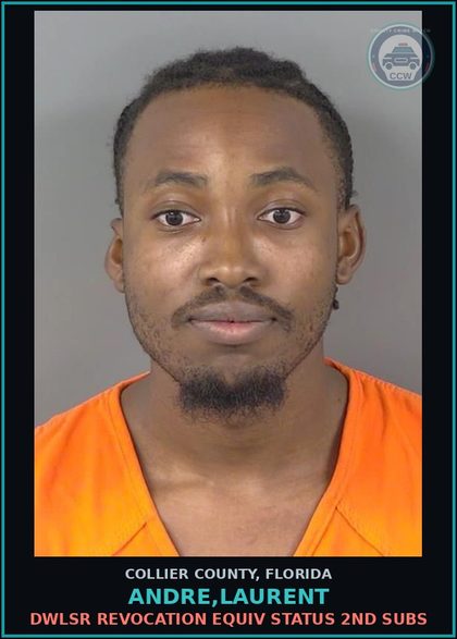 CCW arrest card for ANDRE,LAURENT in Collier County: DWLSR REVOCATION EQUIV STATUS 2ND SUBS