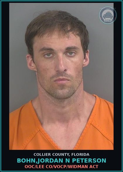 CCW arrest card for BOHN,JORDAN N PETERSON in Collier County: OOC/LEE CO/VOCP/WIDMAN ACT