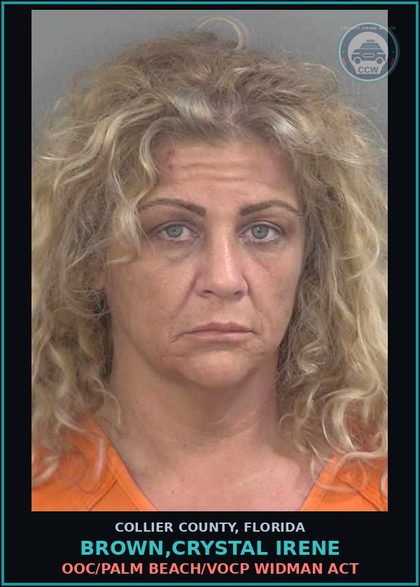 CCW arrest card for BROWN,CRYSTAL IRENE in Collier County: OOC/PALM BEACH/VOCP WIDMAN ACT