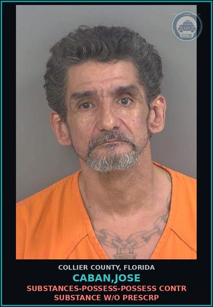 CCW arrest card for CABAN,JOSE in Collier County: DRUGS-POSSESS-POSSESS contr substance W/O PRESCRIPTION