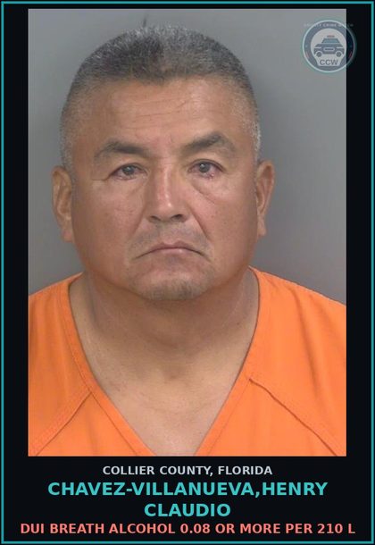 CCW arrest card for CHAVEZ-VILLANUEVA,HENRY CLAUDIO in Collier County: DUI BREATH ALCOHOL 0.08 OR MORE PER 210 L
