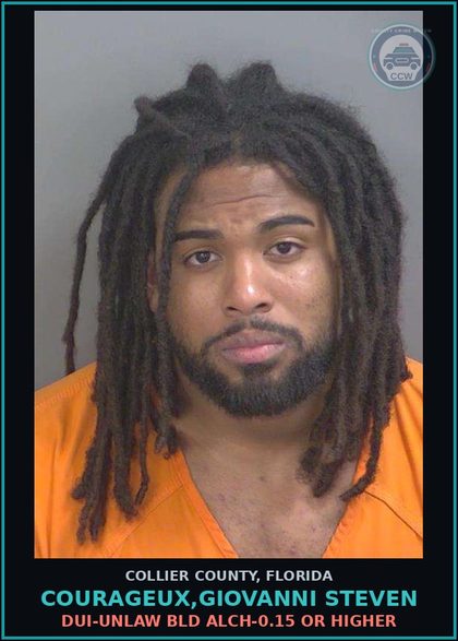 CCW arrest card for COURAGEUX,GIOVANNI STEVEN in Collier County: DUI-UNLAW BLD ALCH-0.15 OR HIGHER