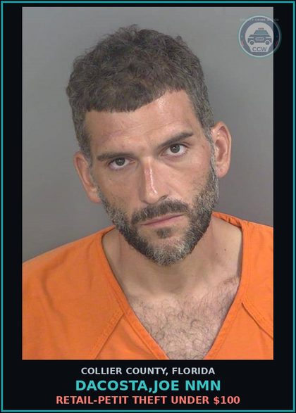 CCW arrest card for DACOSTA,JOE NMN in Collier County: RETAIL-PETIT THEFT UNDER $100