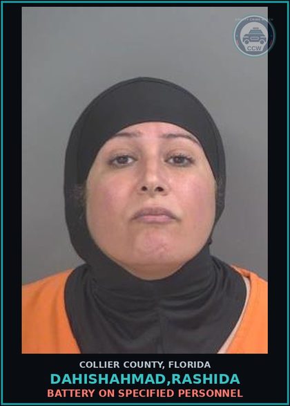 CCW arrest card for DAHISHAHMAD,RASHIDA in Collier County: BATTERY ON SPECIFIED PERSONNEL