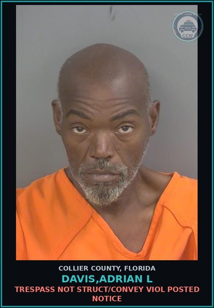 CCW arrest card for DAVIS,ADRIAN L in Collier County: TRESPASS NOT STRUCT/CONVEY VIOL POSTED NOTICE