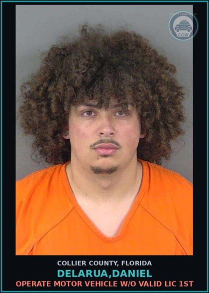 CCW arrest card for DELARUA,DANIEL in Collier County: OPERATE MOTOR VEHICLE W/O VALID LIC 1ST