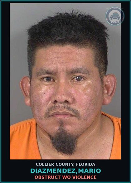 CCW arrest card for DIAZMENDEZ,MARIO in Collier County: OBSTRUCT WO VIOLENCE