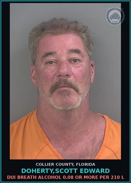 CCW arrest card for DOHERTY,SCOTT EDWARD in Collier County: DUI BREATH ALCOHOL 0.08 OR MORE PER 210 L