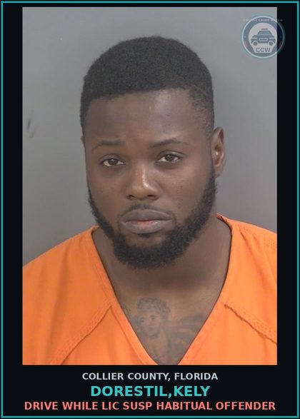 CCW arrest card for DORESTIL,KELY in Collier County: DRIVE WHILE LIC SUSP HABITUAL OFFENDER