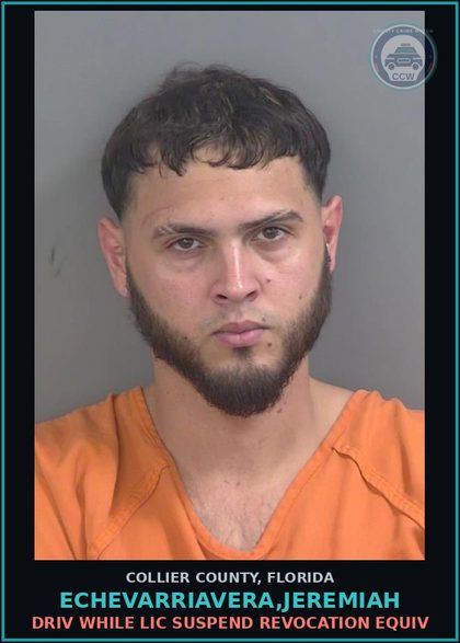 CCW arrest card for ECHEVARRIAVERA,JEREMIAH in Collier County: DRIV WHILE LIC SUSPEND REVOCATION EQUIV