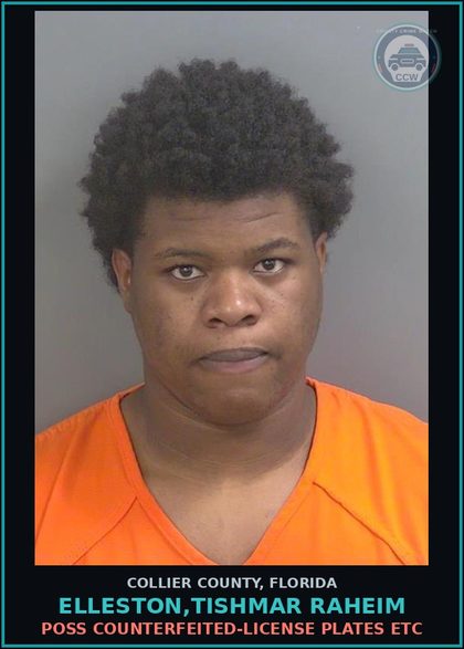 CCW arrest card for ELLESTON,TISHMAR RAHEIM in Collier County: FAIL TO REGISTER MOTOR VEH