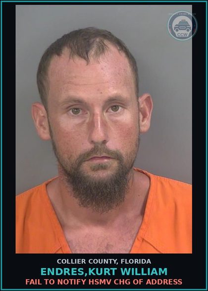 CCW arrest card for ENDRES,KURT WILLIAM in Collier County: FAIL TO NOTIFY HSMV CHG OF ADDRESS
