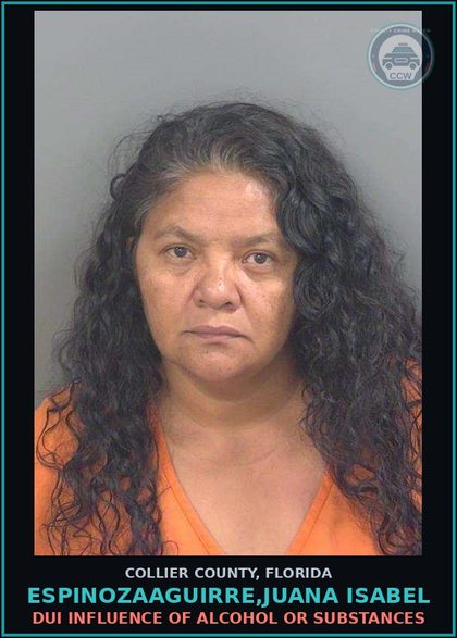 CCW arrest card for ESPINOZAAGUIRRE,JUANA ISABEL in Collier County: DUI INFLUENCE OF ALCOHOL OR DRUGS