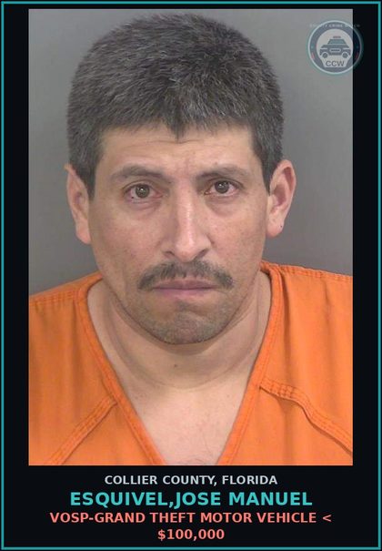 CCW arrest card for ESQUIVEL,JOSE MANUEL in Collier County: VOSP-GRAND THEFT MOTOR VEHICLE < $100,000