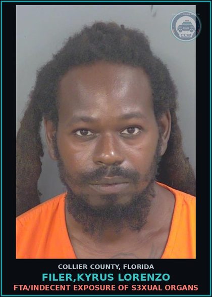 CCW arrest card for FILER,KYRUS LORENZO in Collier County: FTA/INDECENT EXPOSURE OF s3xual ORGANS