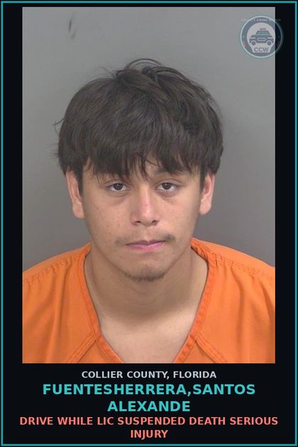 CCW arrest card for FUENTESHERRERA,SANTOS ALEXANDE in Collier County: DRIVE WHILE LIC SUSPENDED DEATH SERIOUS INJURY