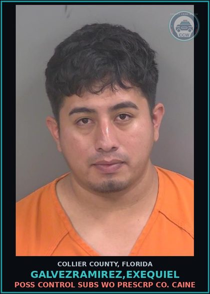 CCW arrest card for GALVEZRAMIREZ,EXEQUIEL in Collier County: POSS CONTROL SUBS WO PRESCRIPTION COCAINE