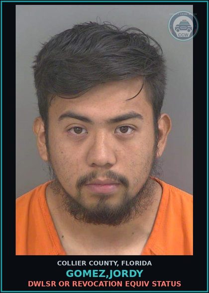 CCW arrest card for GOMEZ,JORDY in Collier County: DWLSR OR REVOCATION EQUIV STATUS