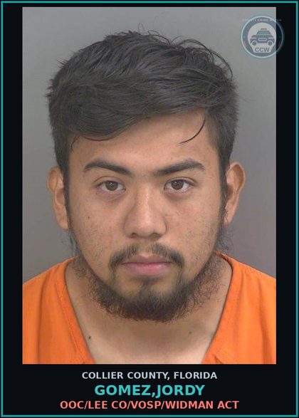 CCW arrest card for GOMEZ,JORDY in Collier County: OOC/LEE CO/VOSP/WIDMAN ACT