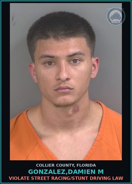CCW arrest card for GONZALEZ,DAMIEN M in Collier County: VIOLATE STREET RACING/STUNT DRIVING LAW