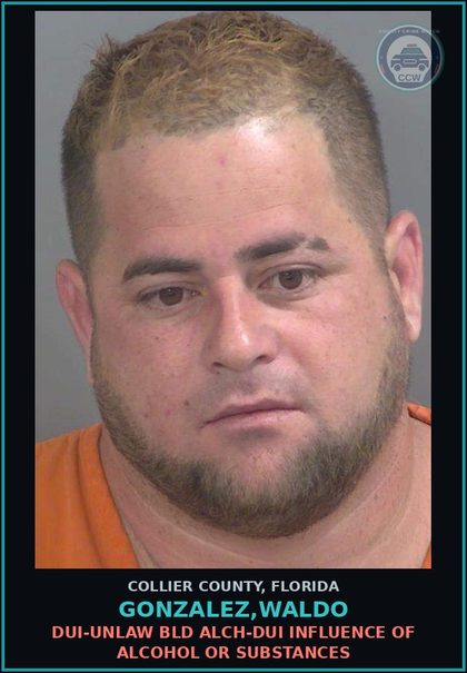 CCW arrest card for GONZALEZ,WALDO in Collier County: DUI-UNLAW BLD ALCH-DUI INFLUENCE OF ALCOHOL OR DRUGS