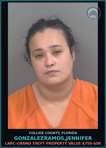 CCW arrest card for GONZALEZRAMOS,JENNIFER in Collier County: LARC-GRAND THEFT PROPERTY VALUE $750-$5K