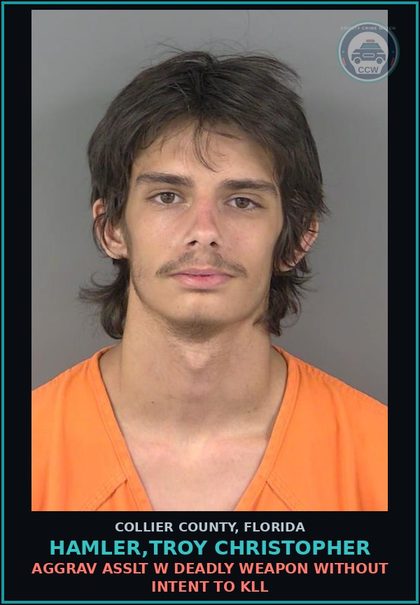 CCW arrest card for HAMLER,TROY CHRISTOPHER in Collier County: AGGRAV ASSLT W DEADLY WEAPON WITHOUT INTENT TO KILL