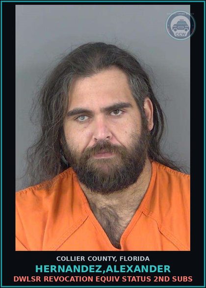 CCW arrest card for HERNANDEZ,ALEXANDER in Collier County: DWLSR REVOCATION EQUIV STATUS 2ND SUBS