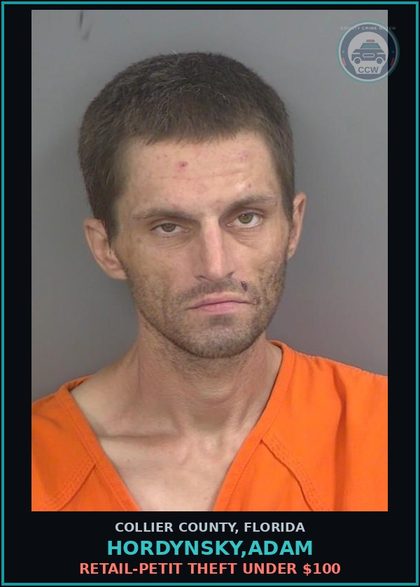CCW arrest card for HORDYNSKY,ADAM in Collier County: RETAIL-PETIT THEFT UNDER $100
