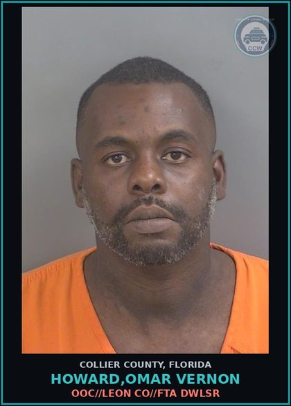 CCW arrest card for HOWARD,OMAR VERNON in Collier County: OOC//LEON CO//FTA DWLSR