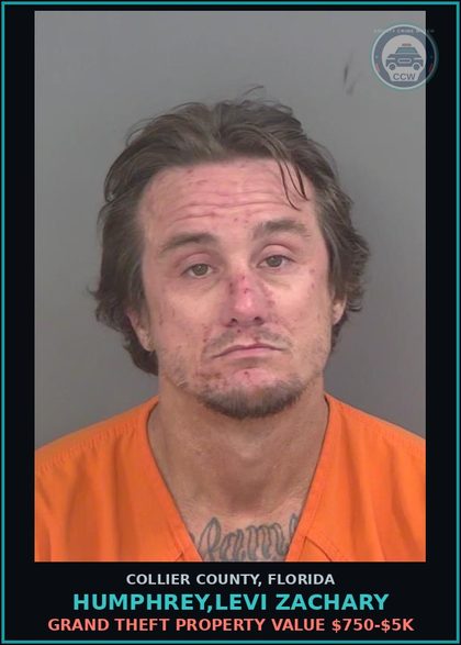 CCW arrest card for HUMPHREY,LEVI ZACHARY in Collier County: GRAND THEFT PROPERTY VALUE $750-$5K