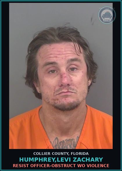 CCW arrest card for HUMPHREY,LEVI ZACHARY in Collier County: POSSESS contr substance Fent