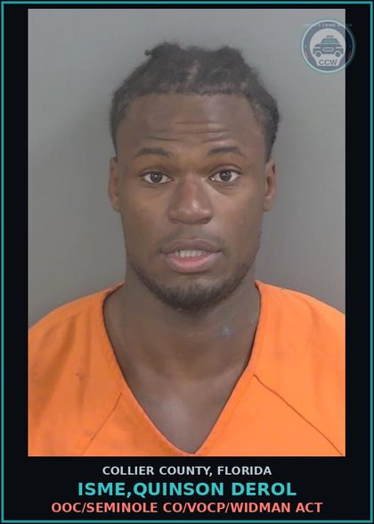 CCW arrest card for ISME,QUINSON DEROL in Collier County: OOC/SEMINOLE CO/VOCP/WIDMAN ACT