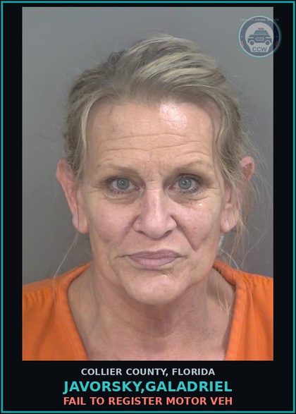 CCW arrest card for JAVORSKY,GALADRIEL in Collier County: FAIL TO REGISTER MOTOR VEH