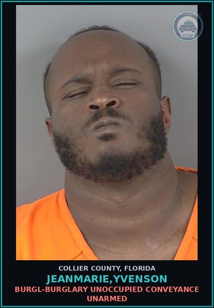 CCW arrest card for JEANMARIE,YVENSON in Collier County: BURGL-BURGLARY UNOCCUPIED CONVEYANCE UNARMED