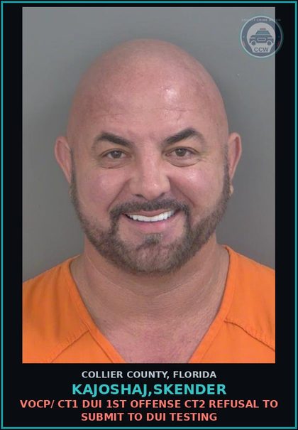 CCW arrest card for KAJOSHAJ,SKENDER in Collier County: VOCP/ CT1 DUI 1ST OFFENSE CT2 REFUSAL TO SUBMIT TO DUI TESTING