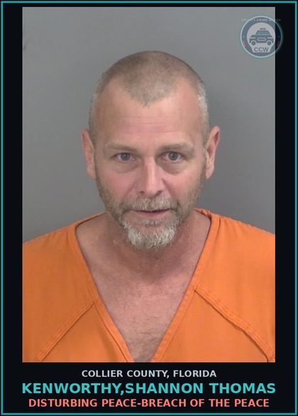 CCW arrest card for KENWORTHY,SHANNON THOMAS in Collier County: DISTURBING PEACE-BREACH OF THE PEACE
