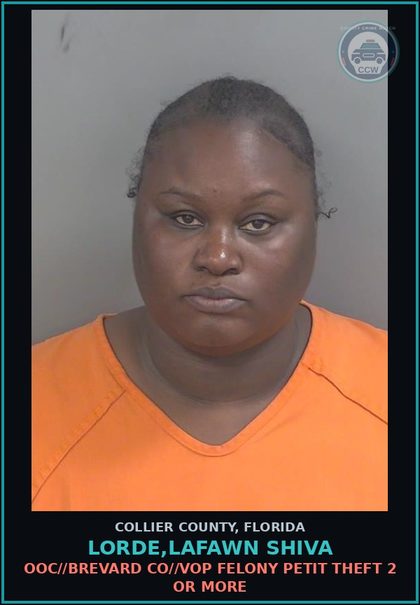 CCW arrest card for LORDE,LAFAWN SHIVA in Collier County: OOC//BREVARD CO//VOP FELONY PETIT THEFT 2 OR MORE