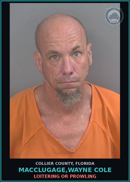 CCW arrest card for MACCLUGAGE,WAYNE COLE in Collier County: LOITERING OR PROWLING