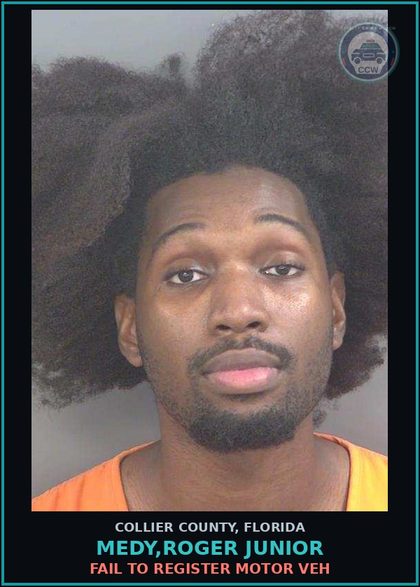 CCW arrest card for MEDY,ROGER JUNIOR in Collier County: FAIL TO REGISTER MOTOR VEH