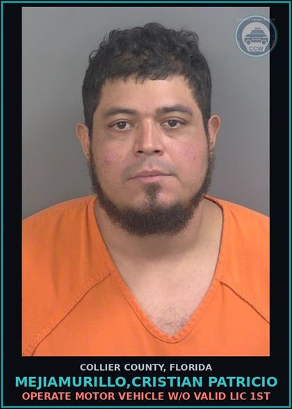 CCW arrest card for MEJIAMURILLO,CRISTIAN PATRICIO in Collier County: OPERATE MOTOR VEHICLE W/O VALID LIC 1ST