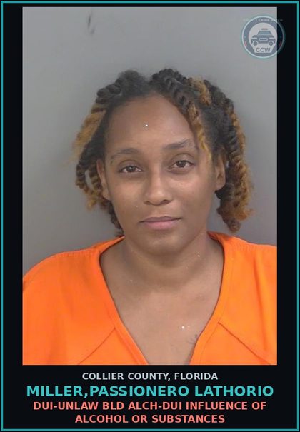 CCW arrest card for MILLER,PASSIONERO LATHORIO in Collier County: DUI-UNLAW BLD ALCH-DUI INFLUENCE OF ALCOHOL OR DRUGS
