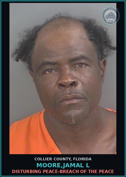 CCW arrest card for MOORE,JAMAL L in Collier County: DISTURBING PEACE-BREACH OF THE PEACE