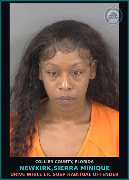 CCW arrest card for NEWKIRK,SIERRA MINIQUE in Collier County: DRIVE WHILE LIC SUSP HABITUAL OFFENDER
