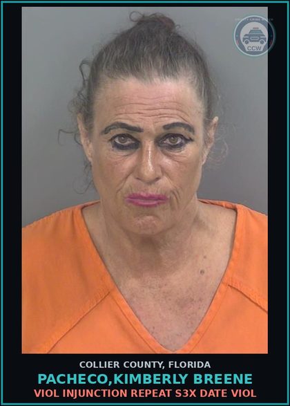 CCW arrest card for PACHECO,KIMBERLY BREENE in Collier County: VIOL INJUNCTION REPEAT s3x DATE VIOL