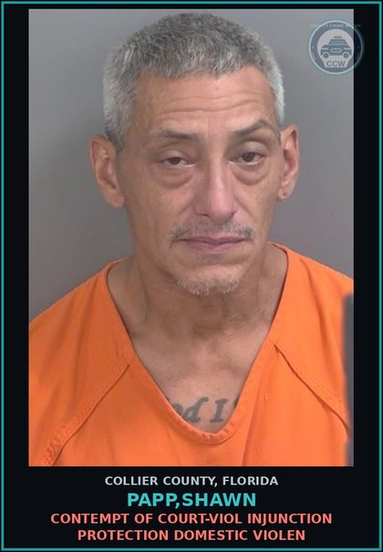 CCW arrest card for PAPP,SHAWN in Collier County: CONTEMPT OF COURT-VIOL INJUNCTION PROTECTION DOMESTIC VIOLEN