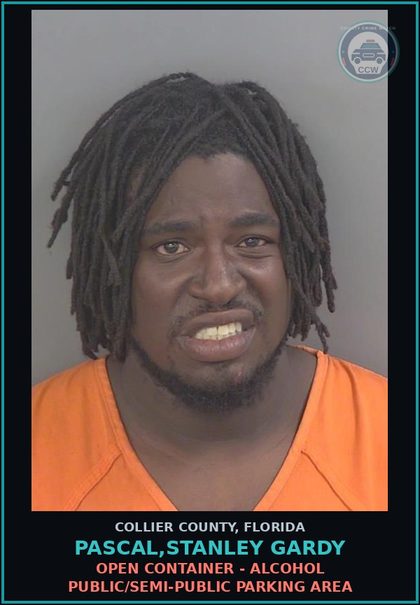CCW arrest card for PASCAL,STANLEY GARDY in Collier County: OPEN CONTAINER - ALCOHOL PUBLIC/SEMI-PUBLIC PARKING AREA
