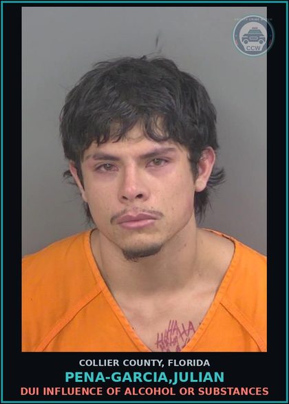 CCW arrest card for PENA-GARCIA,JULIAN in Collier County: POSSESS LESS THAN 20 GRAMS Canna