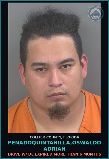 CCW arrest card for PENADOQUINTANILLA,OSWALDO ADRIAN in Collier County: DRIVE W/ DL EXPIRED MORE THAN 6 MONTHS